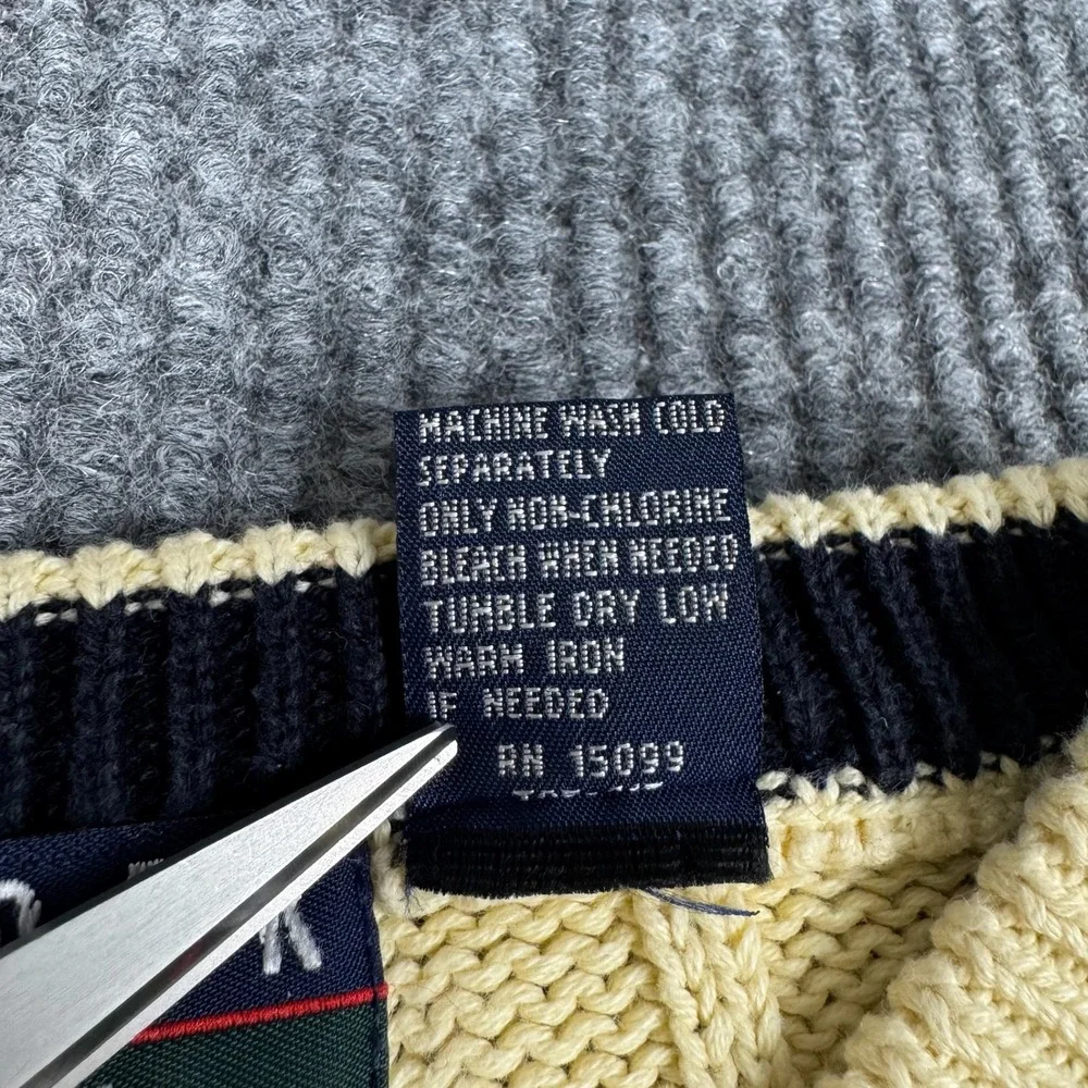 Vtg 90s Trader Bay Sears Sweater Mens M Cotton Cable Knit Crewneck Preppy Ivy